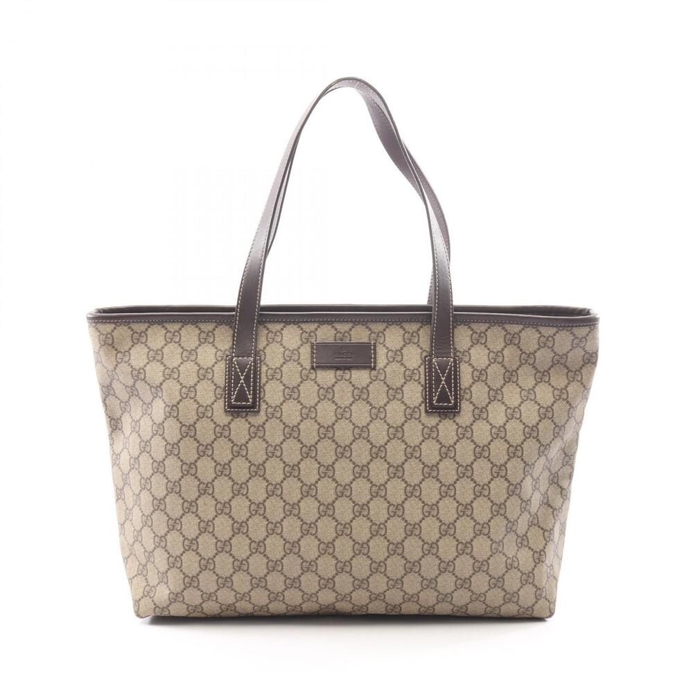 Gucci GG Supreme Tote Bag Canvas Leather Beige Brown